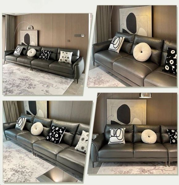 sofa góc L da đen bóng, bộ ghế sofa góc sang trọng 3m x 1m6