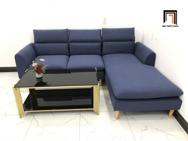 sofa góc chữ l màu xanh đen, bộ ghế sofa góc phòng khách gia đình giá rẻ, sofa góc nhỏ gọn