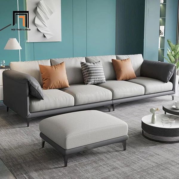 sofa băng da công nghiệp, ghế sofa văng phối màu xám sang trọng, sofa băng dài 2m15 cho chung cư