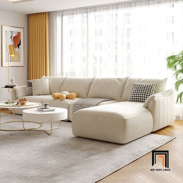 sofa góc L, sofa góc, bộ ghế sofa góc sang trọng, ghế sofa góc L cho phòng khách gia đình, sofa góc màu kem vải cotton