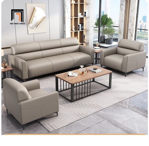 bộ ghế sofa văn phòng tiếp khách, set ghế sofa da giả sang trọng