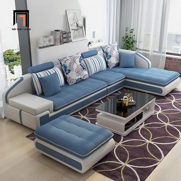 sofa góc l 3m3 x 1m8, bộ ghế sofa góc gia đình diện tích lớn, ghế sofa góc phối màu sang trọng