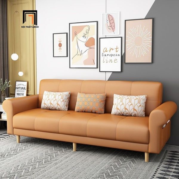ghế sofa giường nằm tay kiểu cong, sofa giường dài 2m1 bọc nỉ màu xanh lá