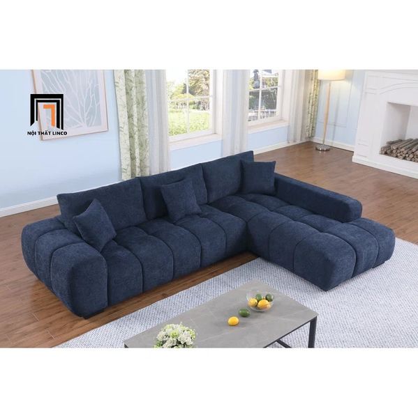 bộ ghế sofa góc cao cấp, sofa góc 2m4 x 1m6 vải nỉ xanh đậm