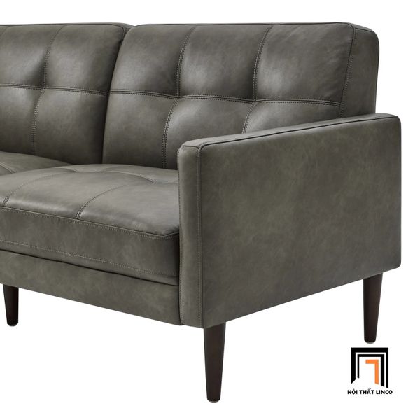 ghế sofa giường nằm bọc da xám, sofa giường dài 1m9 cho văn phòng làm việc