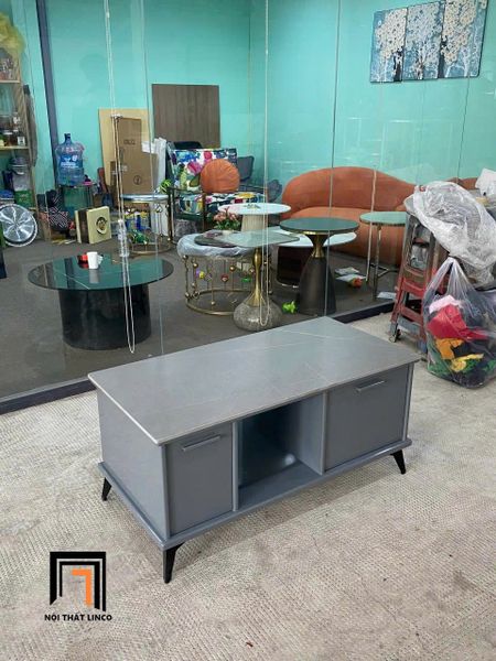 bàn sofa cho văn phòng làm việc mặt đá xám, bàn trà sang trọng dài 1m