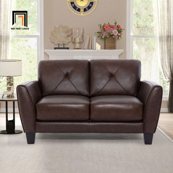 bộ ghế sofa phòng khách nâu đậm, set ghế sofa sang trọng da Pu mềm