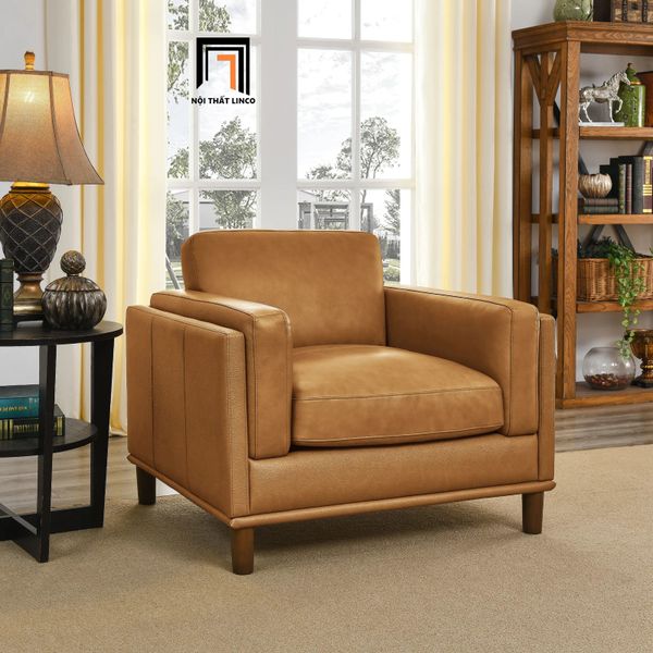 sofa đơn, ghế sofa đơn ngồi thư giãn đọc sách, ghế sofa đơn bọc da giả màu nâu da bò, sofa đơn gia đình giá rẻ