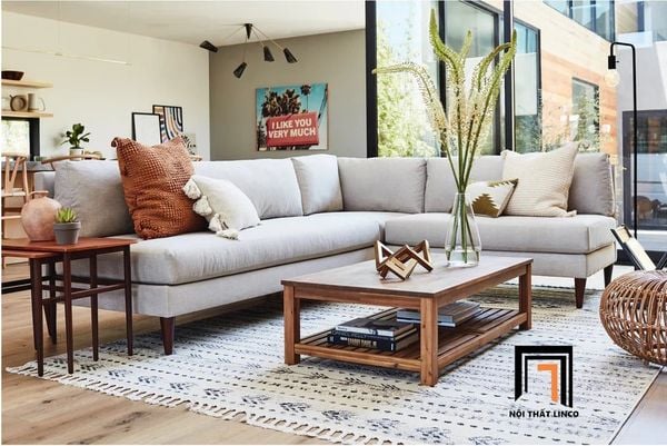 bộ ghế sofa góc l, sofa góc dài 2m2 x 1m8 xoay chiều, sofa góc l cho phòng khách gia đình giá rẻ