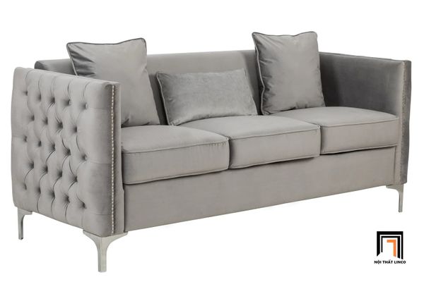 sofa phòng khách sang trọng, bộ ghế sofa vải nhung nỉ hiện đại, ghế sofa giật nút tân cổ điển