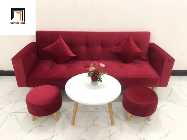 ghế sofa băng giường màu đỏ đô, sofa bed đa năng giá rẻ, bộ bàn ghế sofa giường 2m cho nhà nhỏ