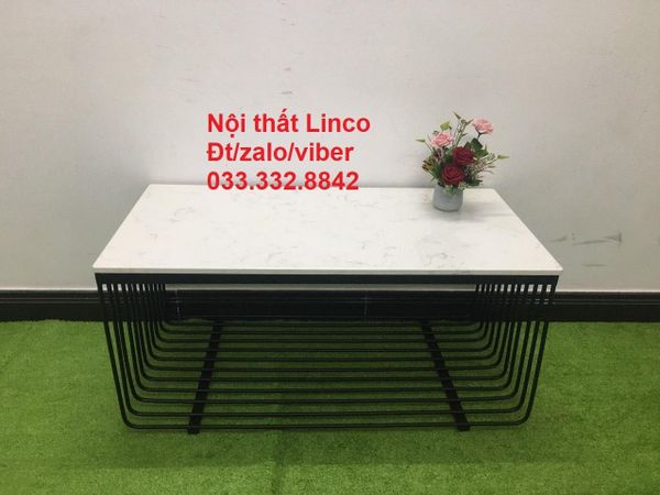 bàn trà phòng khách mặt đá trắng, bàn sofa gia đình khung chân sắt uốn cong 1m x 50