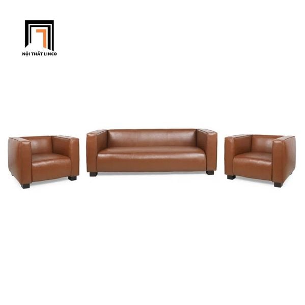 bộ ghế sofa phòng khách gia đình, set ghế sofa da công nghiệp nâu giá rẻ