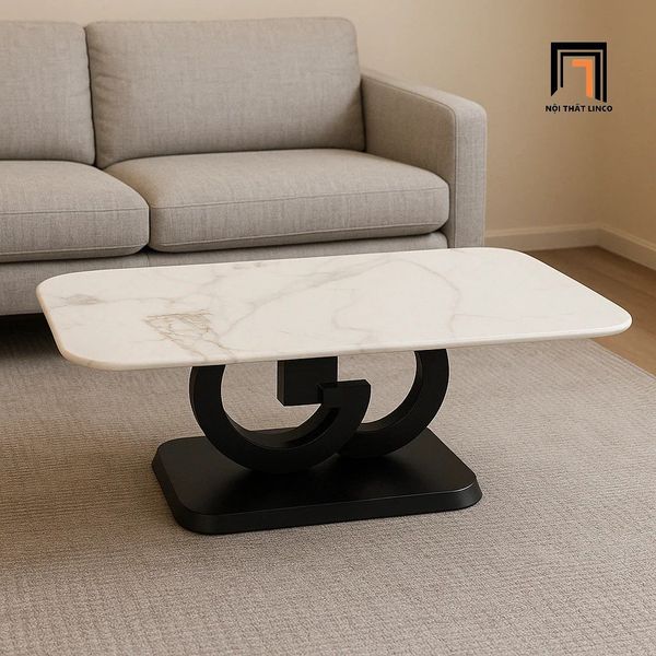 bàn sofa mặt đá chữ nhật 1m x 50 khung chân sắt đen, bàn trà phòng khách hiện đại