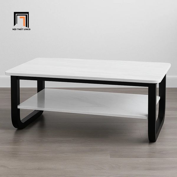 bàn trà gia đình mặt đá 2 tầng, bàn sofa giá rẻ khung sắt sơn đen