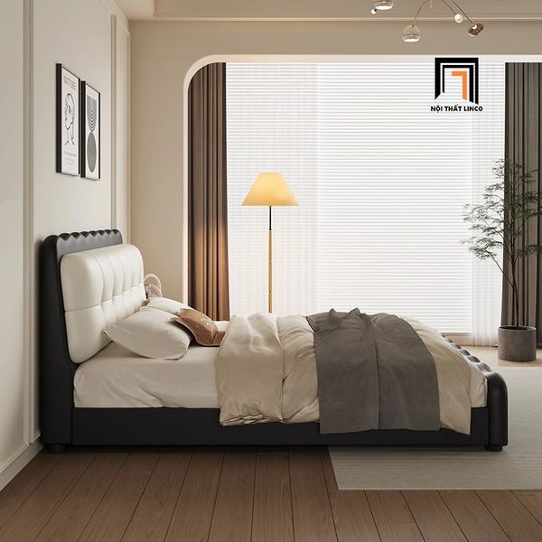 giường ngủ, giường, giường ngủ phối màu hiện đại, giường ngủ da giả trắng đen 1m6 x 2m