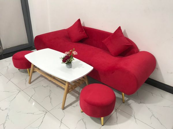 bộ ghế sofa văng thuyền đỏ đô vải nhung, ghế sofa thuyền nhỏ cho căn hộ chung cư dài 2m