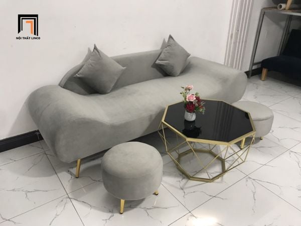 sofa băng thuyền, sofa văng thuyền, ghế sofa thư giãn nệm lò xo, bộ ghế sofa băng dài 2m màu xám tro vải nhung