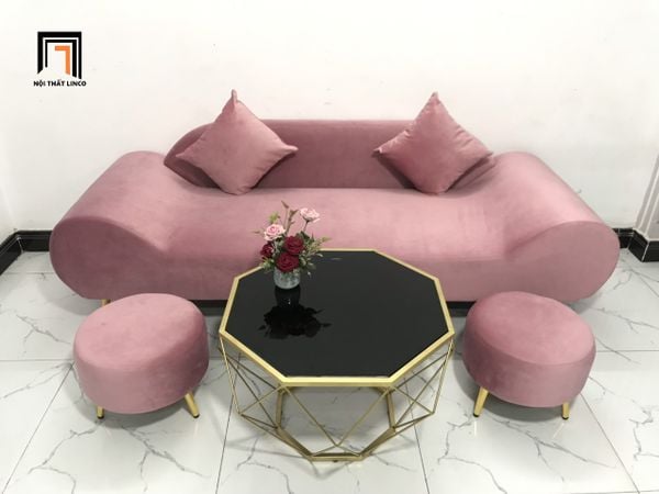 sofa thuyền, bộ ghế sofa băng thuyền màu hồng phấn, sofa thuyền dài 2m giá rẻ cho phòng khách nhỏ