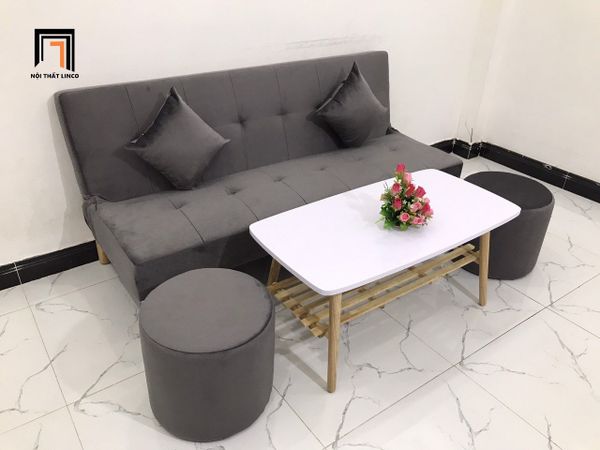 bộ ghế sofa giường nằm vải nhung màu xám đen, ghế sofa bed thông minh giá rẻ dài 1m7