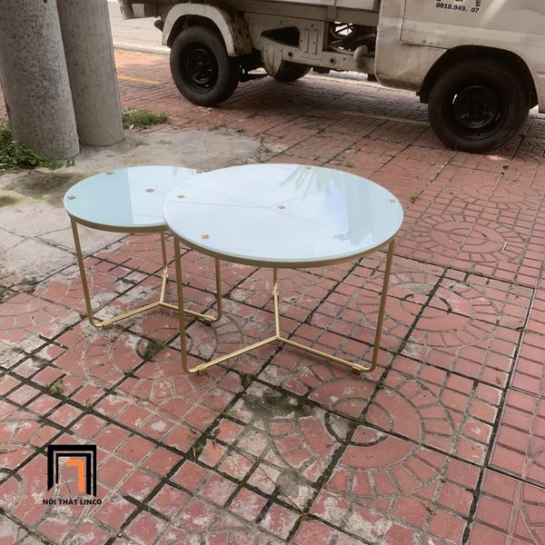 cặp bàn trà phòng khách mặt kính cường lực, cặp 2 bàn sofa gia đình giá rẻ