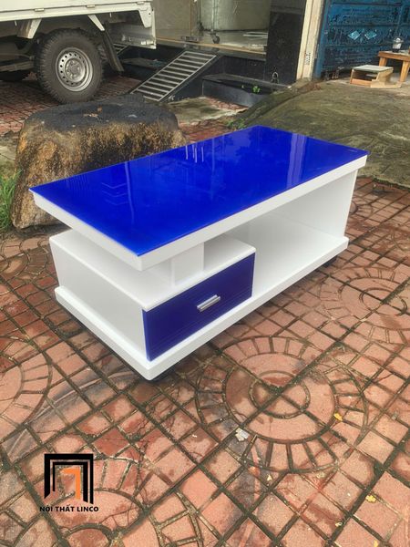 bàn sofa gia đình mặt kính xanh dương, bàn sofa dài 1m x 50 phòng khách giá rẻ