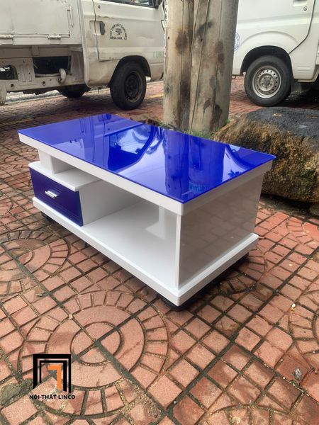 bàn sofa gia đình mặt kính xanh dương, bàn sofa dài 1m x 50 phòng khách giá rẻ
