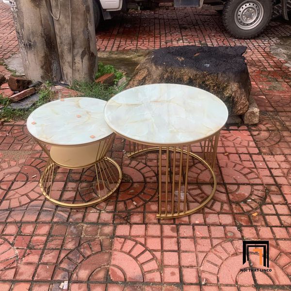 cặp bàn đôi sofa mặt kính giả đá, cặp 2 bàn trà cho văn phòng làm việc