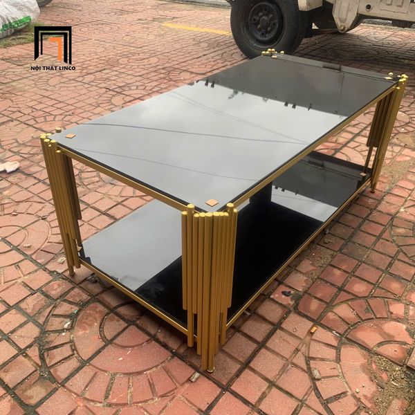 bàn trà phòng khách mặt kính đen 2 tầng, bàn sofa chữ nhật giá rẻ