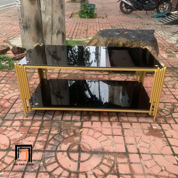 bàn trà phòng khách mặt kính đen 2 tầng, bàn sofa chữ nhật giá rẻ
