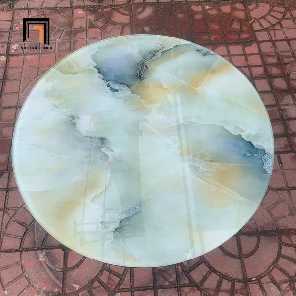 bàn trà phòng khách nhỏ gọn, bàn sofa mặt kính giả đá 2 tầng