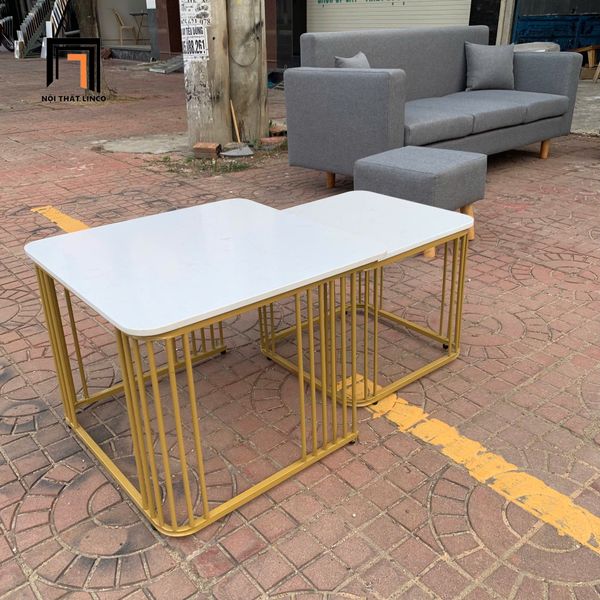 cặp bàn mặt đá vuông khung chân vàng, cặp bàn sofa giá rẻ