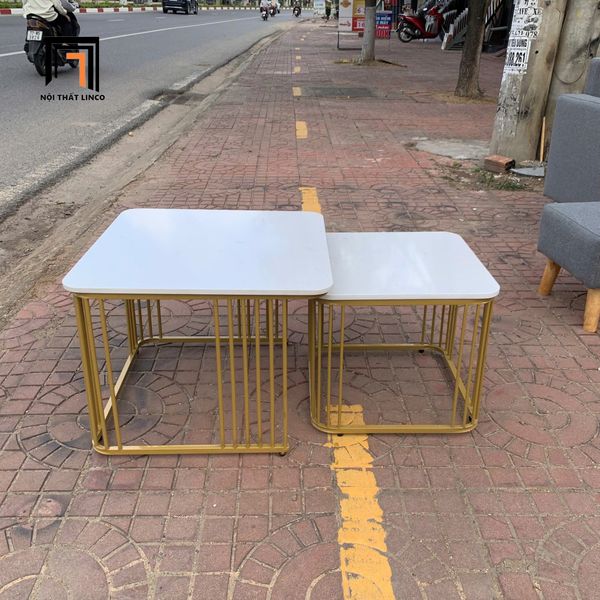 cặp bàn mặt đá vuông khung chân vàng, cặp bàn sofa giá rẻ