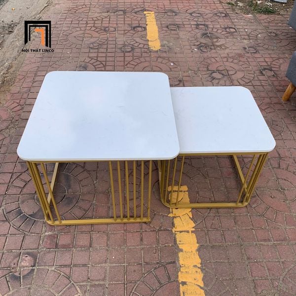 cặp bàn mặt đá vuông khung chân vàng, cặp bàn sofa giá rẻ