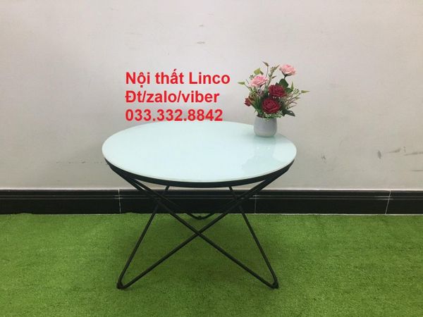 bàn sofa phòng khách nhỏ gọn, bàn trà mặt kính cường lực trắng mặt 60 x 45cm