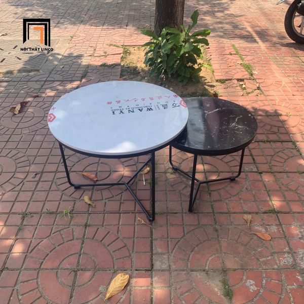 cặp bàn sofa mặt đá đen trắng giá rẻ, cặp 2 bàn sofa gia đình xinh xắn