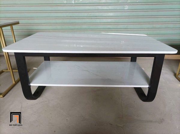 bàn trà gia đình mặt đá 2 tầng, bàn sofa giá rẻ khung sắt sơn đen
