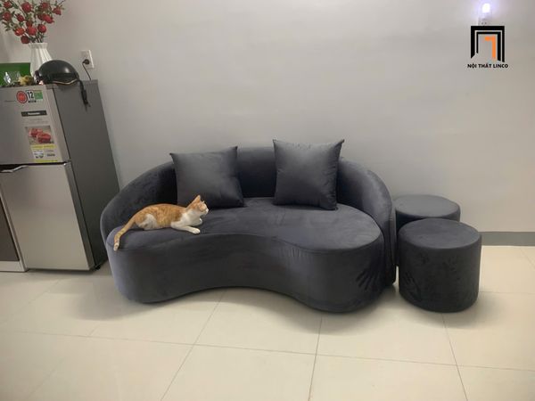 sofa, ghế sofa, sofa băng, sofa văng, sofa cong, sofa băng cong 1m8, sofa băng xám đen, sofa băng vải nhung