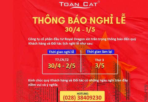 THÔNG BÁO NGHỈ LỄ 30/4 VÀ 1/5 NĂM 2022