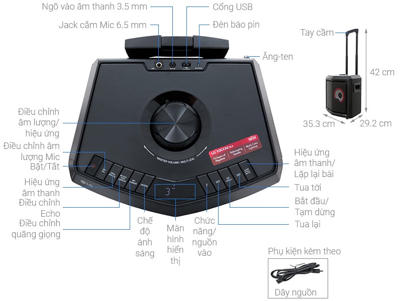 loa kéo diđộng lg xboom rl2 cổng kết nối