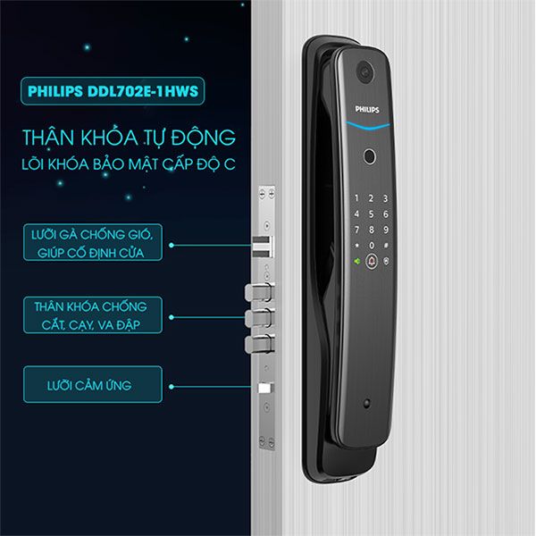 Khóa cửa Philips DDL702-1HWS thông minh chuông hình trên khoá