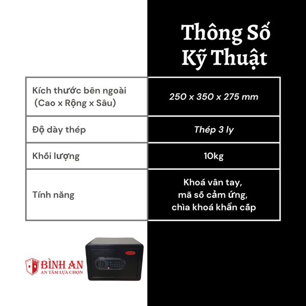 Két Sắt NAGA BG-250 Khoá Vân Tay Kích Thước Nhỏ Gọn Để Vừa Giấy A4