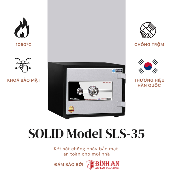 Két Sắt Solid SLS-35 (60kg) Khóa Điện Tử Chìa Từ Hàn Quốc