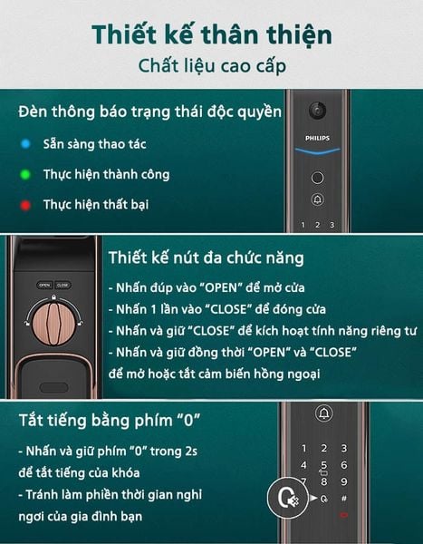 Khóa Cửa Philips DDL709-7HWS Điện Tử Thông Minh Vân Tay