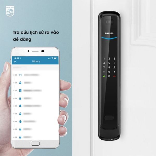 Khoá cửa Philips DDL702-8HWS điện tử thông minh nhận diện khuôn mặt