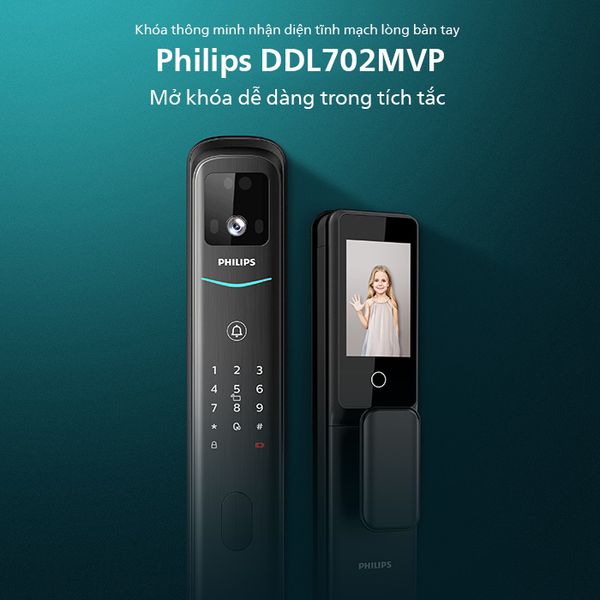 Khóa cửa Philips DDL702-MVP-17HWS điện tử mở khóa tĩnh mạch thông minh