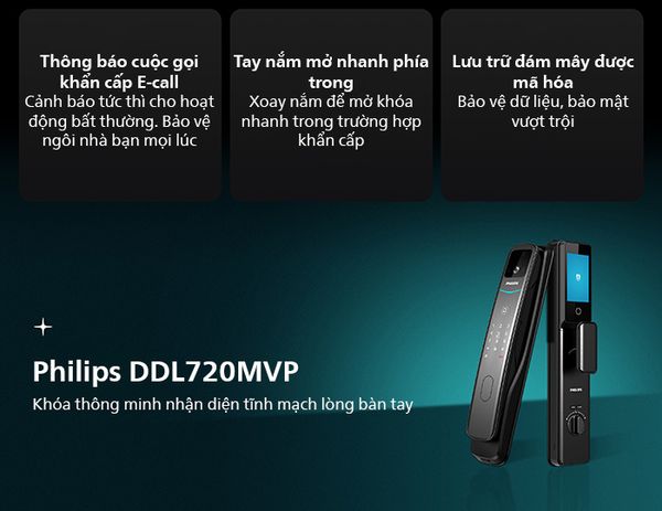 Khóa cửa Philips DDL702-MVP-17HWS điện tử mở khóa tĩnh mạch thông minh