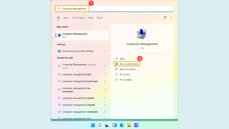 Mở Computer Management