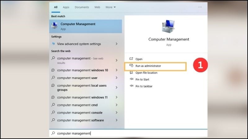 Mở Computer Management