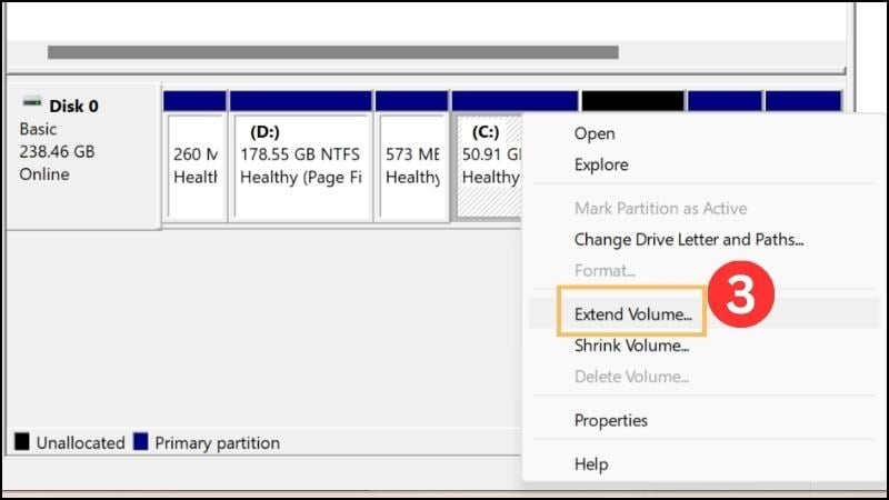 Chọn Extend Volume
